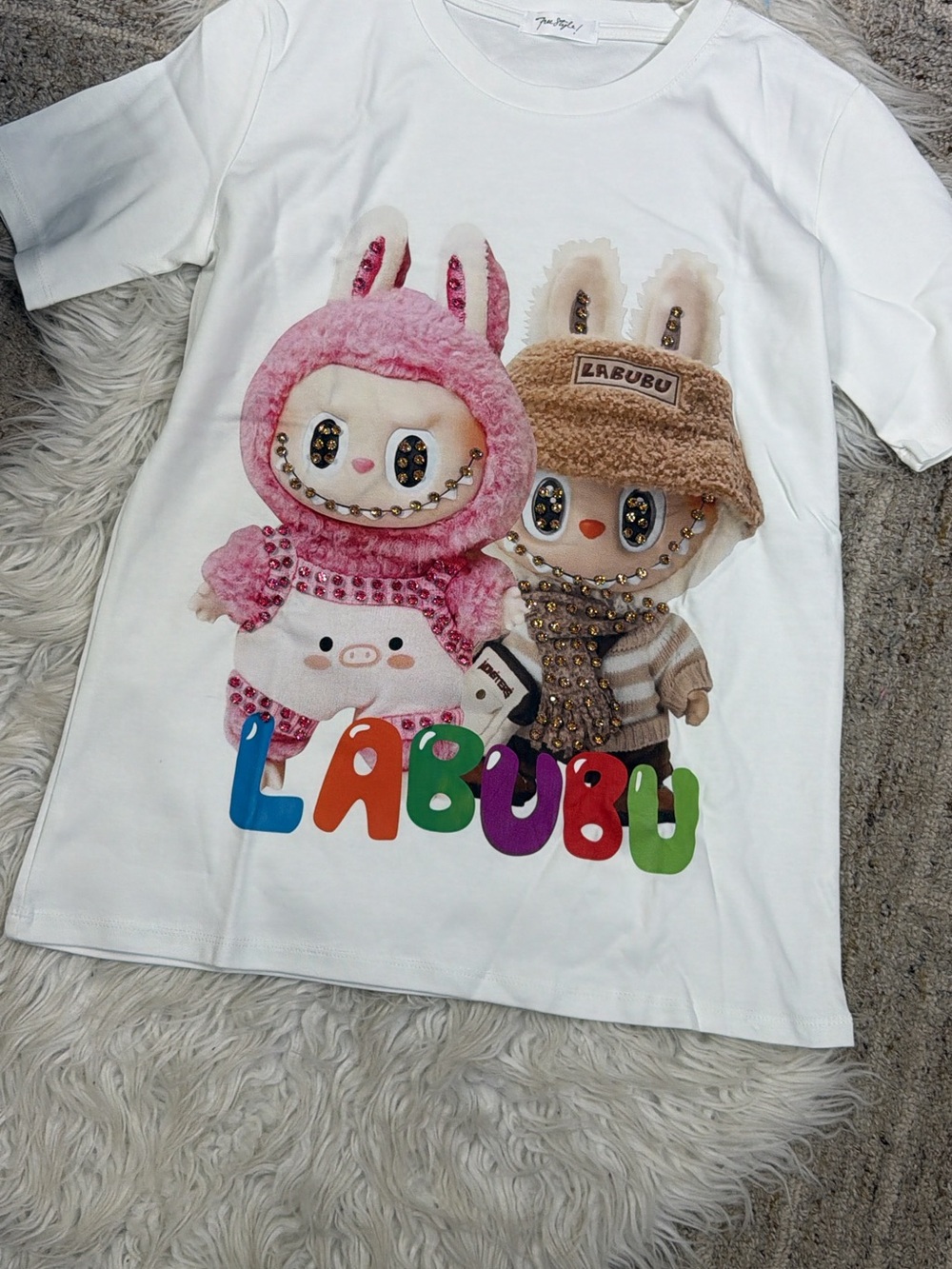 Kids White T-Shirt with Pink and Brown Characters